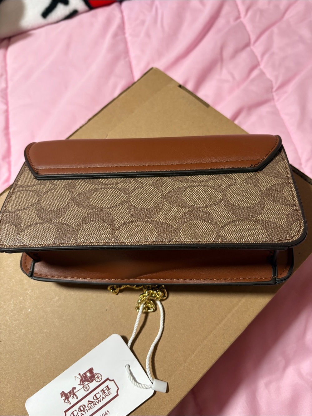 Coach Brown Signature Chain Crossbody Bag with Gold Hardware - Picture 4 of 5